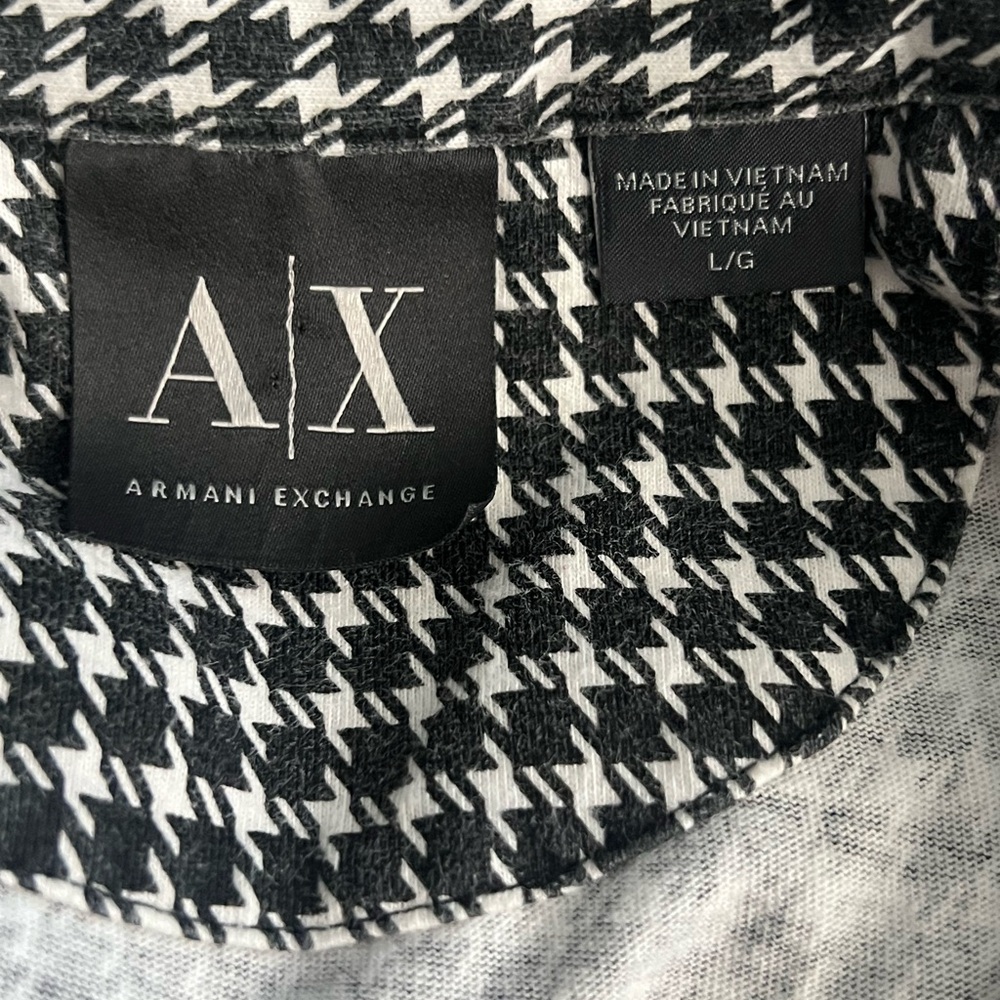 Armani Exchange Houndstooth Black White Short Sleeve Polo Shirt Size Large - Picture 3 of 4